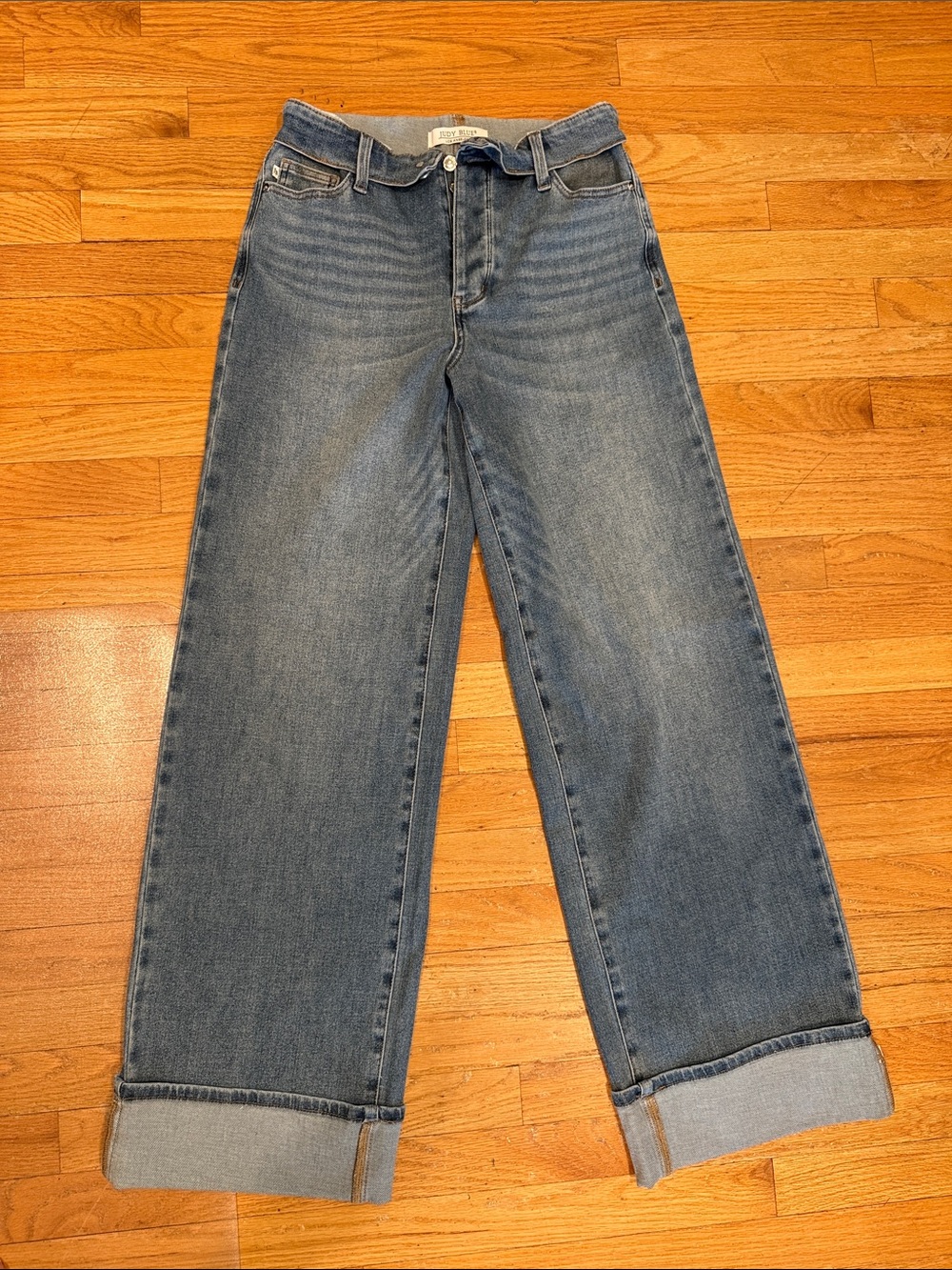 Judy Blue Wide-Leg Cuffed Blue Jeans
